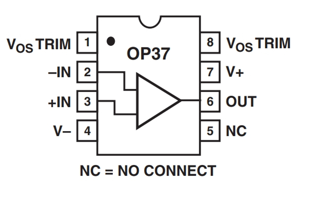 OP37, Малошумящий, прецизионный, быстродействующий операционный усилитель, [DIP-8]