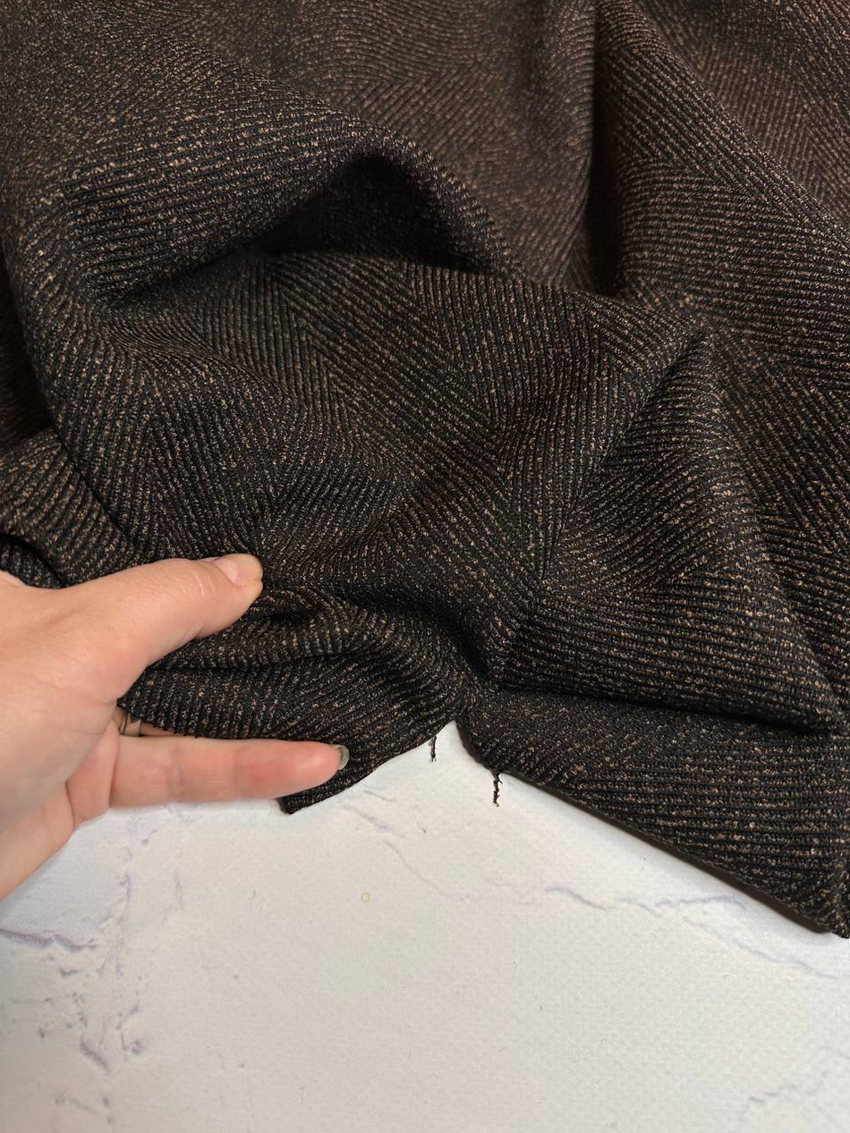 Костюмно-плательный смесовый твид букле (Piacenza, 55%шерсть/11%полиамид/34%вискоза, Темный мускат с золотой пылью/крупная елочка, 152, 336 гр/м2)