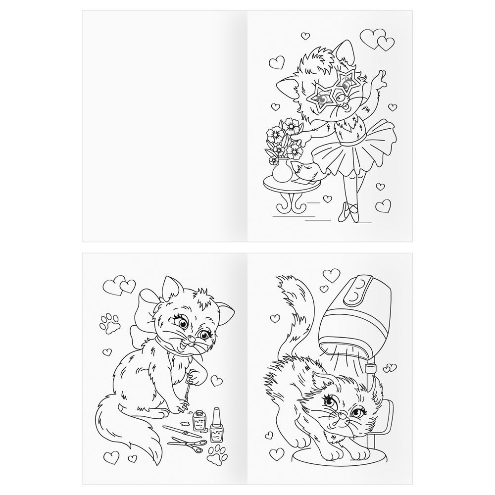 Раскраска А4, 8стр., Три совы, Кошечки-модницы