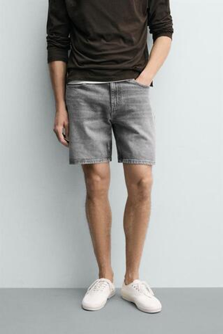 ZARA ДЖИНСОВЫЕ ШОРТЫ REGULAR FIT, СЕРЫЙ