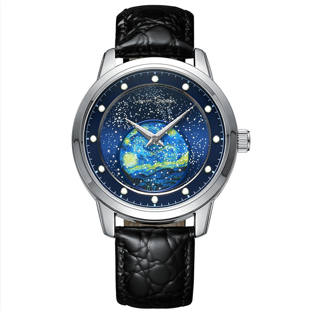 VAN GOGH Van Gogh Collection Starry Night Wrist Watch Quartz Movement Genuine Leather Fabric Strap Blue Dial