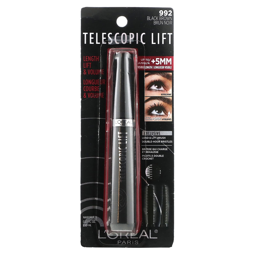 L'Oréal, Тушь для ресниц Telescopic Lift, 992 черно-коричневый, 10 мл (0,33 жидк. унц.)