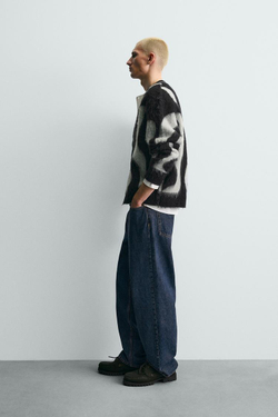 ZARA ЖАККАРДОВЫЙ КАРДИГАН С НАЧЕСОМ, ЧЕРНЫЙ