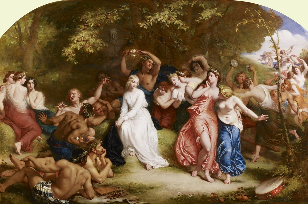 Уильям Эдвард Фрост. 1847. Уна среди фавнов и древесных нимф (Una among the Fauns and Wood Nymphs). 122.2 x 183.8. Холст, масло. Англия, Королевская коллекция.