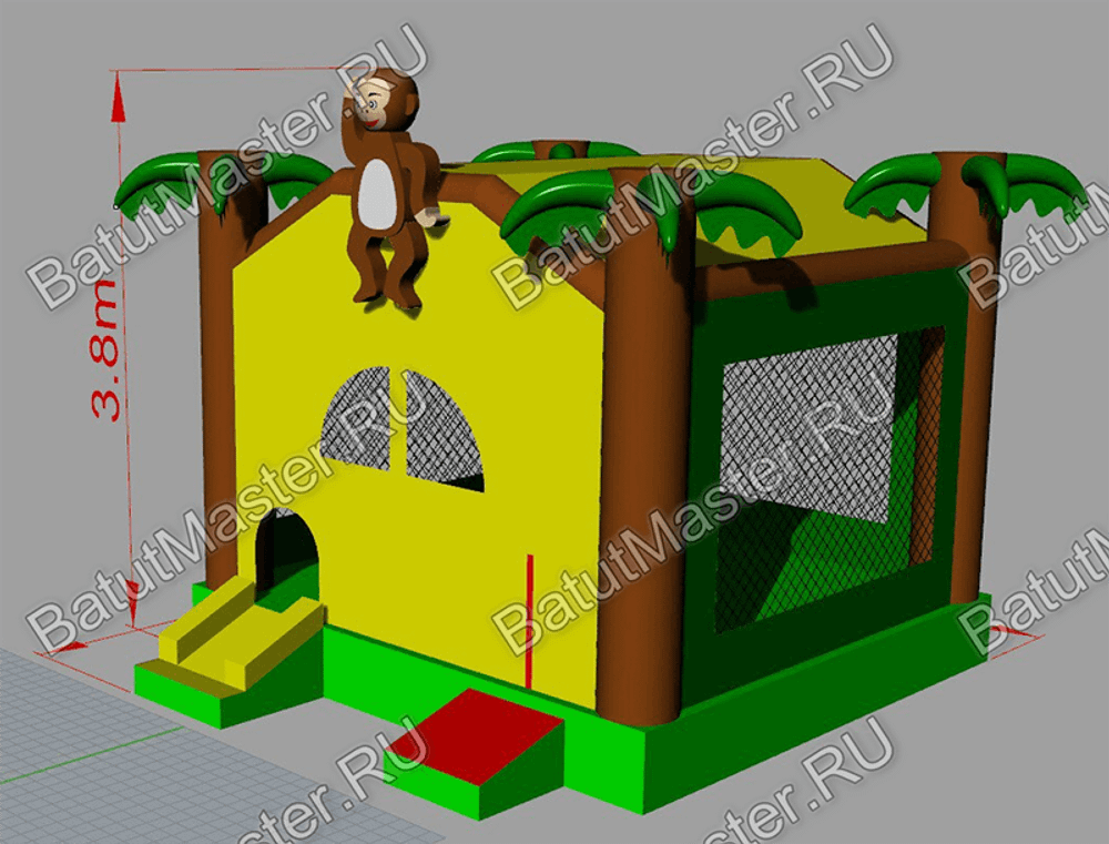 Коммерческий надувной батут "Джунгли" с крышей