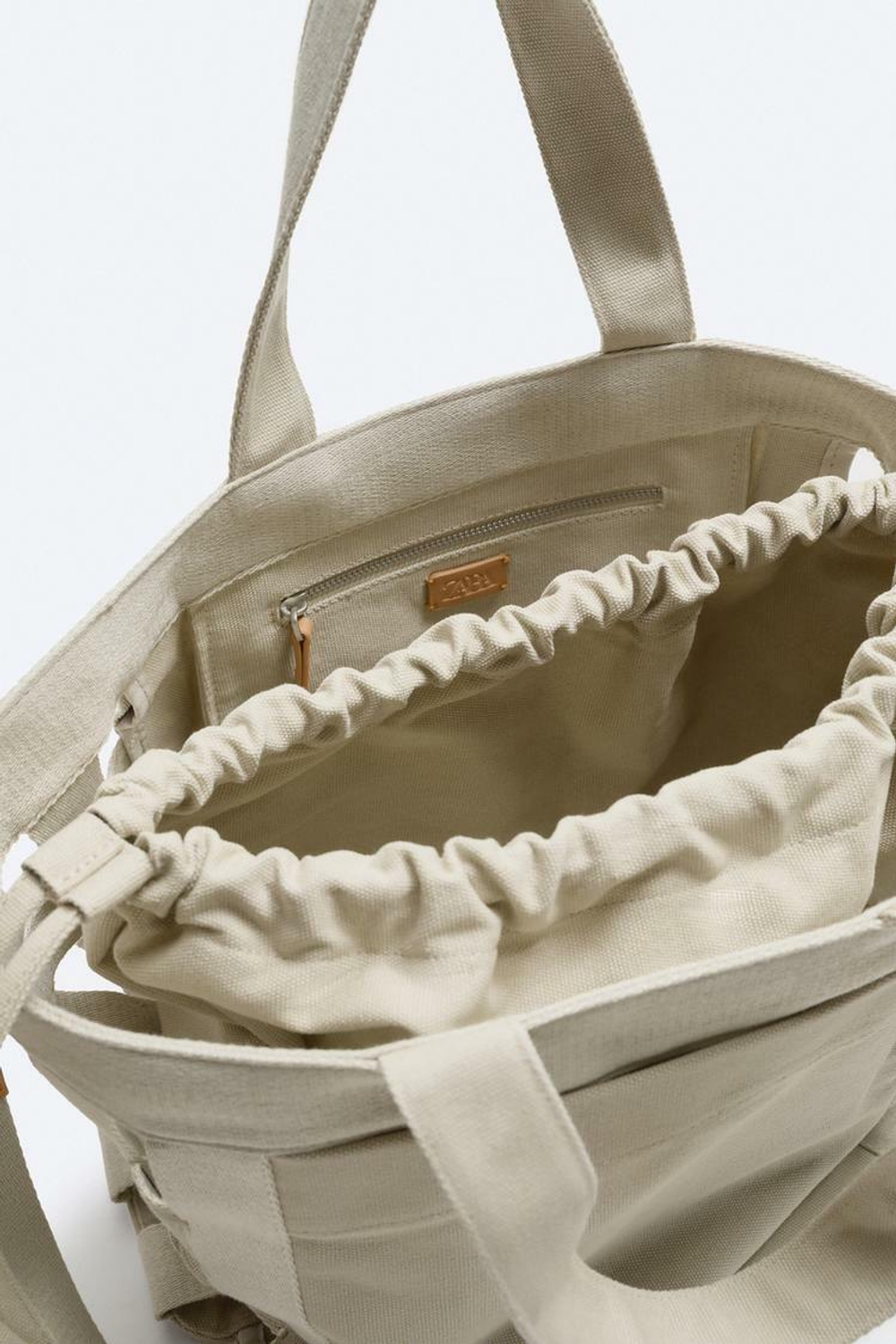 ZARA ПЛЕТЕНАЯ ХОЛЩОВАЯ СУМКА-ШОПЕР, БЕЛЫЙ ЭКРЮ