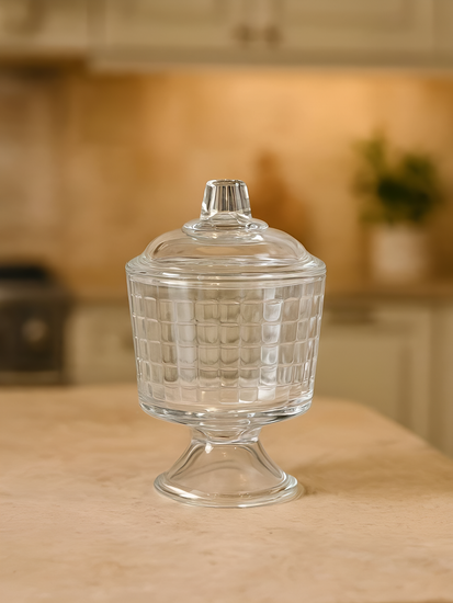 Сахарница из стекла 300 мл. на ножке с крышкой
