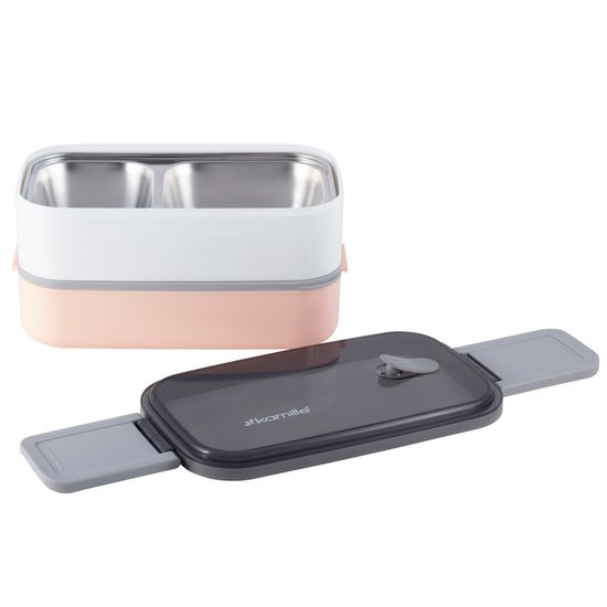 Ланч бокс двойной 1400 мл. Kamille KM 2134 пластик, нержавеющая сталь