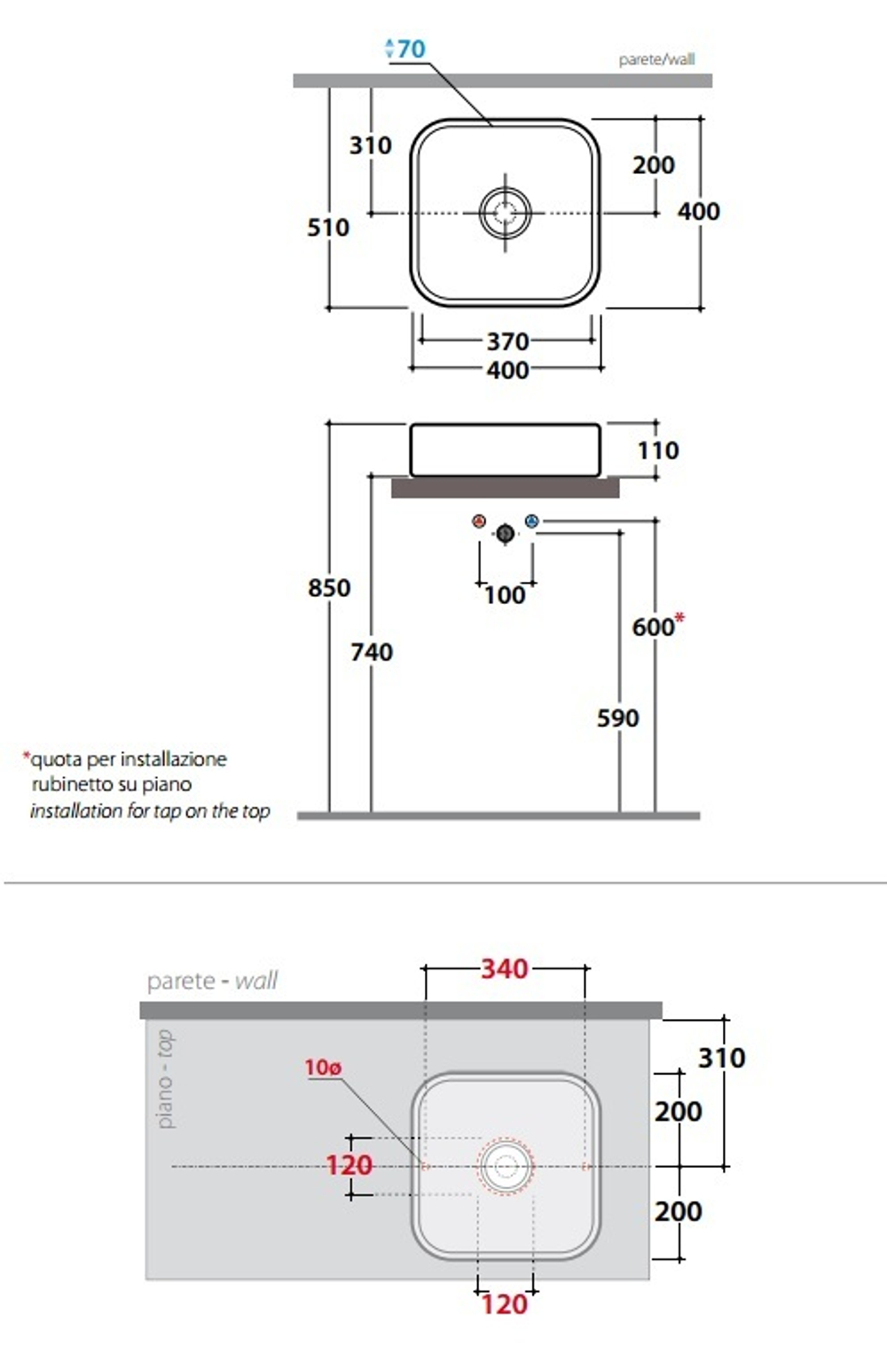 Раковина накладная Globo Free LAQ40.BI на 40 см