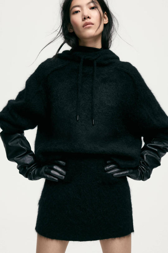 H&M Толстовка с капюшоном из смесовой мохеровой пряжи, черный