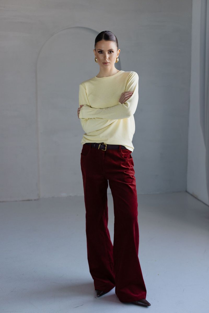 Брюки из вельвета прямые терракотовые