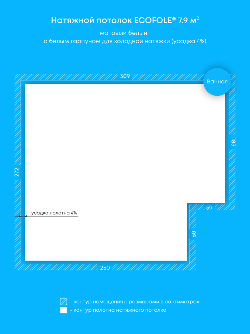 Матовый натяжной потолок 7.9 м2