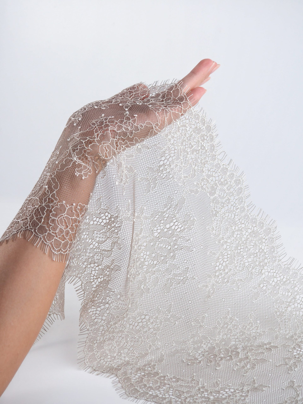 Кружево шантильи чайка по Лауме с шампанью неэластичное ширина 22 см ОТРЕЗ 2 м