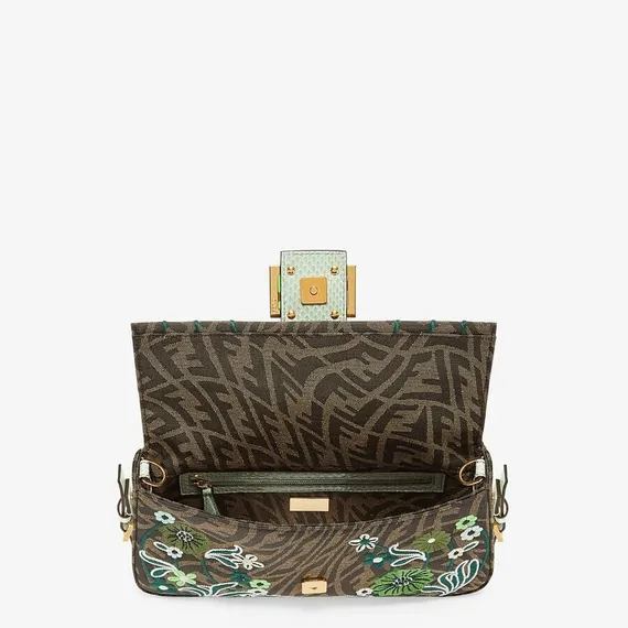 Сумка Fendi из жаккарда с узором FF Vertigo и вышивкой коричневый/зеленый