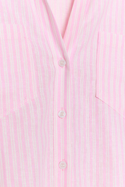 ZARA СВОБОДНАЯ РУБАШКА ИЗ ЛЬНА, РОЗОВЫЙ/БЕЛЫЙ