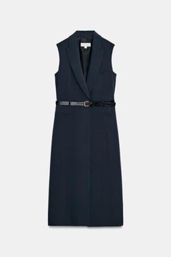 ZARA ДЛИННЫЙ ЖИЛЕТ С ПОЯСОМ, МОРСКОЙ СИНИЙ