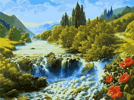 Водопад в долине - раскраски по номерам
