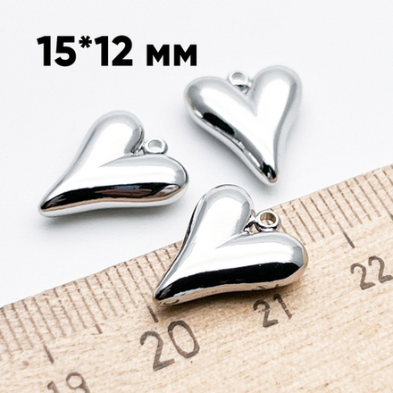 Подвеска Сердце, цвет серебро (родий), размер 15*12 мм, цена за 1 шт