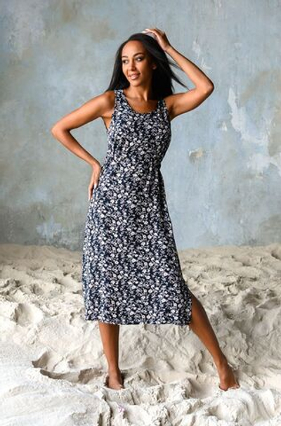 Длинное платье Nina с принтом (Размер: L) (Цвет: темно-синий)