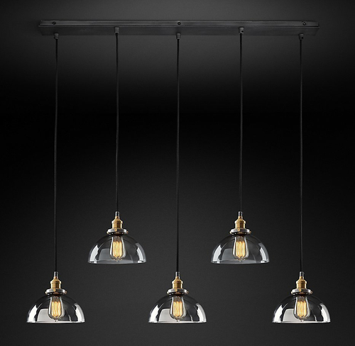 Подвесной дизайнерский светильник  20th C. Factory Filament Clear Glass Dome Rectangular Pendant by Restoration Hardware