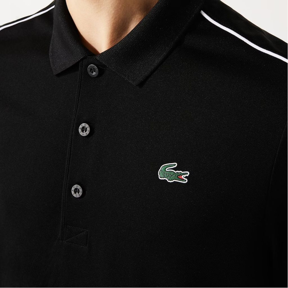 Мужское поло теннисное Lacoste Men’s Sport Contrast Piping Breathable Piqué Polo Shirt - black/white