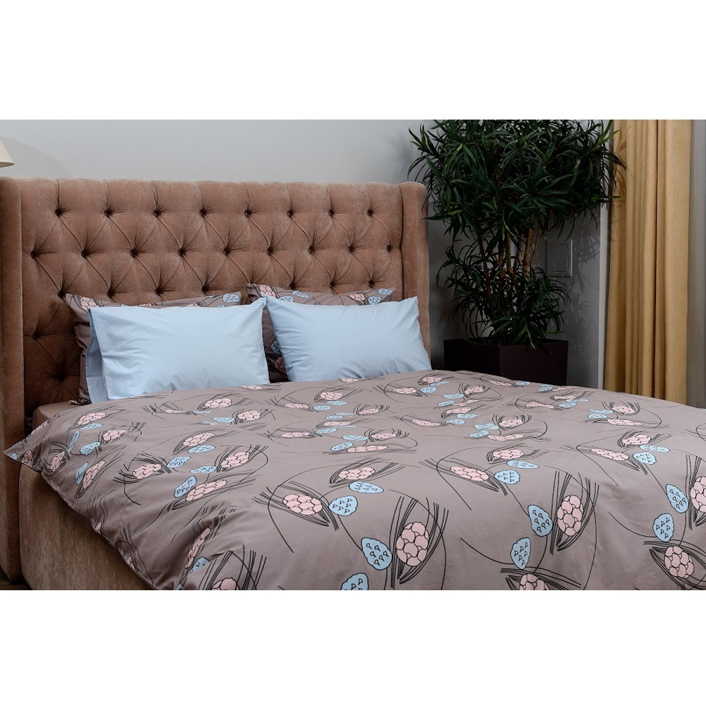 Пододеяльник из перкаля пудрового цвета с принтом Хвойное утро russian north, 200х200 см