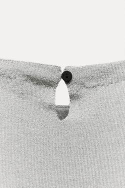 ZARA ОДНОТОННЫЙ ТРИКОТАЖНЫЙ ТОП С БЛЕСТЯЩЕЙ НИТЬЮ, СЕРЕБРИСТЫЙ