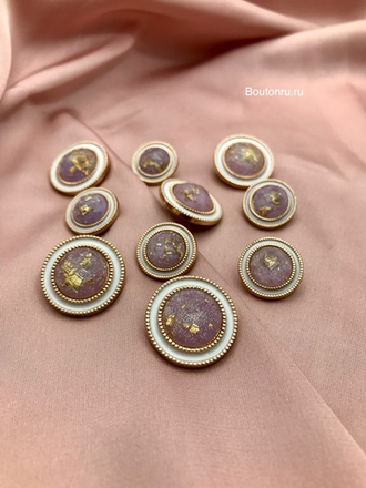 Пуговицы с белой эмалью в золоте и розово-золотистой серединкой с блестками