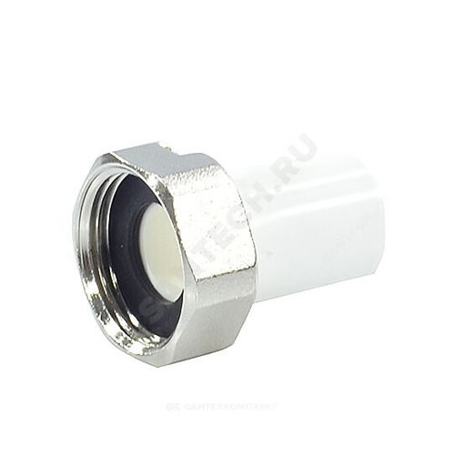 Штуцер PP-R белый Дн 25х1" с накидной гайкой для присоед. счетчика воды под пломбу RTP (РосТурПласт) 10854