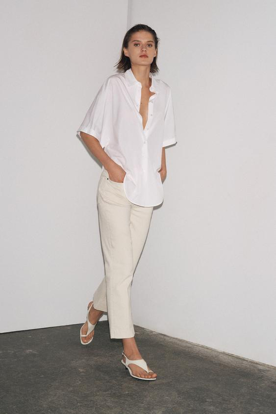 ZARA ДЖИНСЫ BOOTCUT CROPPED С ВЫСОКОЙ ПОСАДКОЙ — ZW COLLECTION, ЭКРЮ