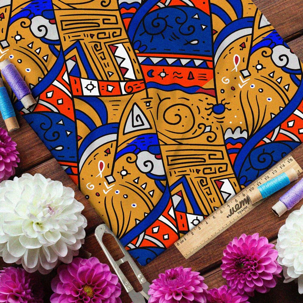 Ткань габардин полосатые египетские узоры