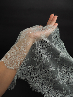 Кружево шантильи дымчатый ментол неэластичное ширина 22 см длина 1.45 м