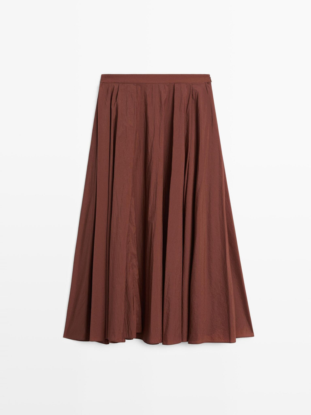 Massimo Dutti Юбка миди из высокотехнологичной ткани со складками, черепичный