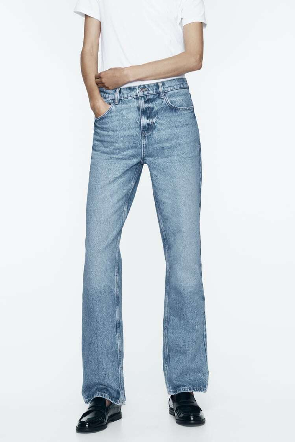 ZARA ДЖИНСЫ Z1975 SLIM С ВЫСОКОЙ ПОСАДКОЙ, ВЫЦВЕТШИЙ СИНИЙ