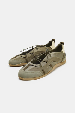 ZARA СПОРТИВНЫЕ БАЛЕТКИ С ЭЛАСТИЧНЫМИ РЕМЕШКАМИ, ЗЕЛЕНЫЙ