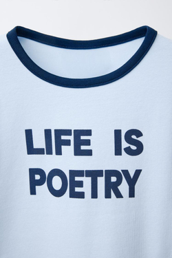 ZARA ФУТБОЛКА С КОНТРАСТНОЙ НАДПИСЬЮ, СИНИЙ