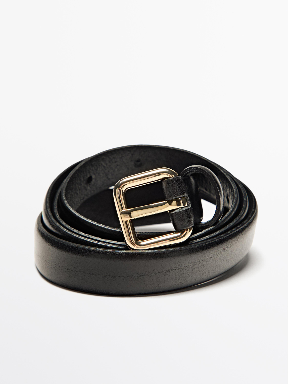 Massimo Dutti Кожаный ремень с прямоугольной пряжкой, черный