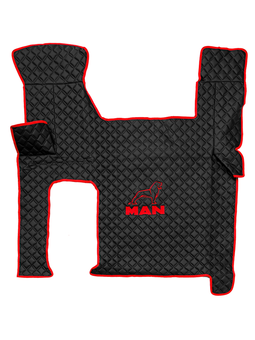 Ковры MAN TGX с 2-мя ящиками (автомат) (экокожа, черный, красный кант, красная вышивка)