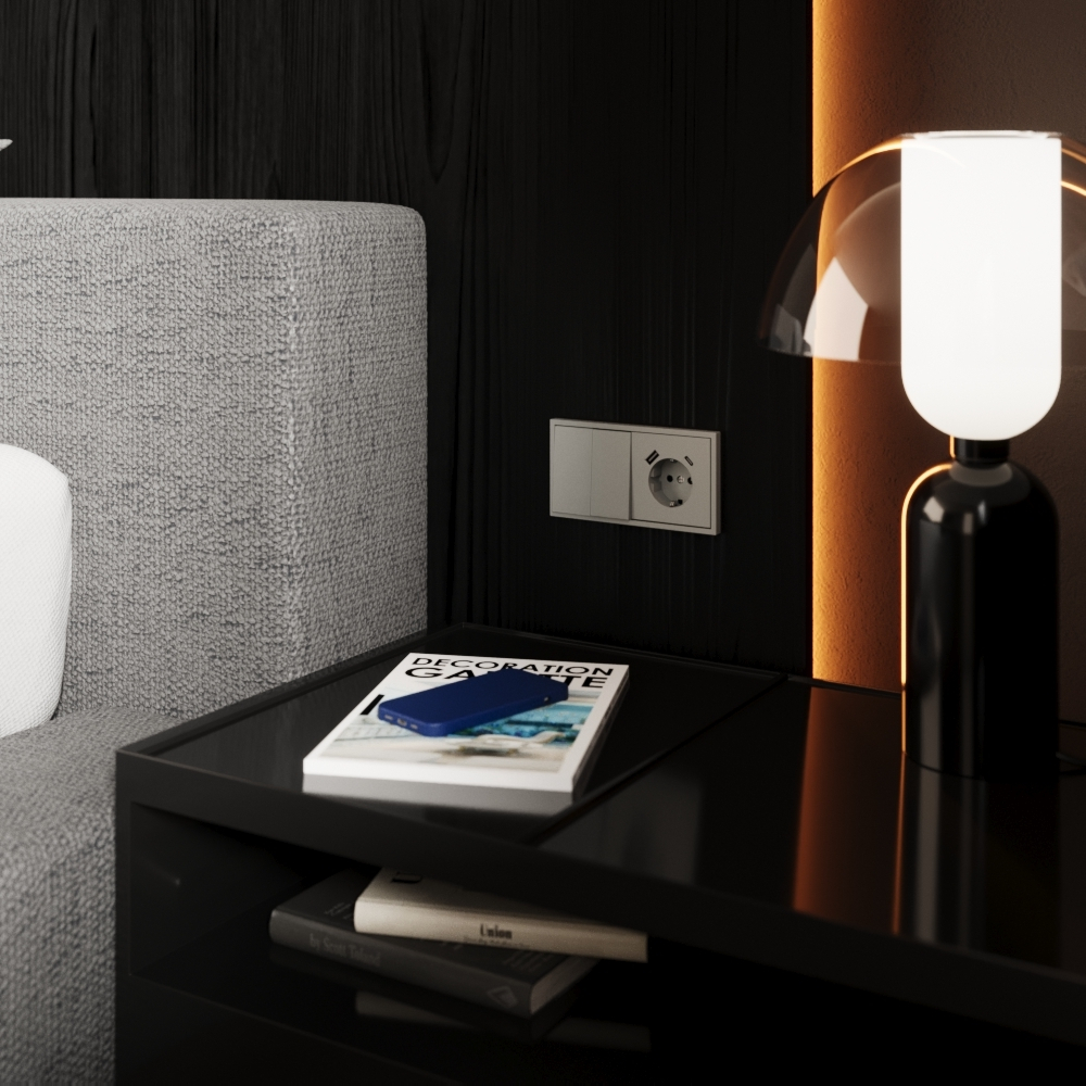 Перекрестный переключатель встраиваемый VOLTUM S70 двухклавишный 10А, (сталь)