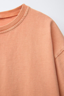 ZARA ФУТБОЛКА ИЗ ТКАНИ С ЭФФЕКТОМ ПОТЕРТОСТИ, ОРАНЖЕВЫЙ