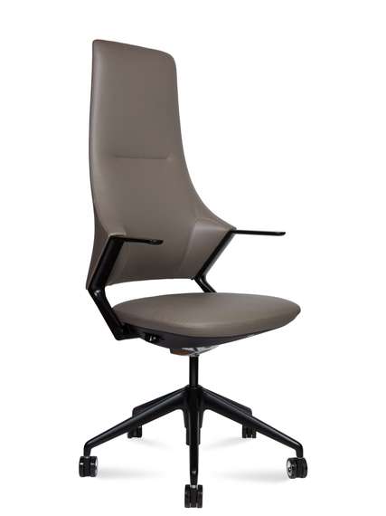 Кресло офисное Норден / Хан / Han / серая кожа / черная алюминиевая база