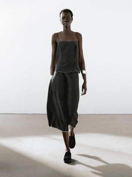 Massimo Dutti Топ на бретелях с контрастной строчкой, черный