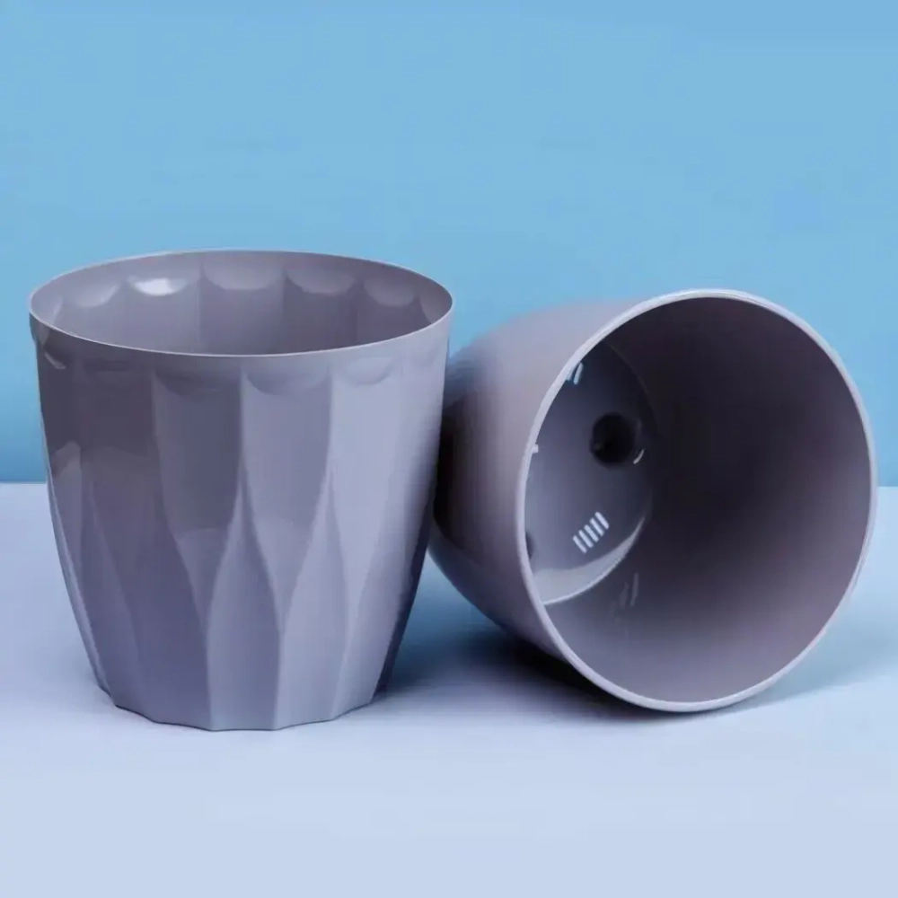 Кашпо для цветов пластиковое 1,9л d-16см «Флюте со вставкой серый шёлк