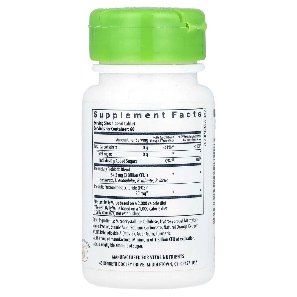 Vital Nutrients, Hyperbiotics®, пробиотик Pro-Kids®, пикантный апельсин, 60 веганских жевательных таблеток