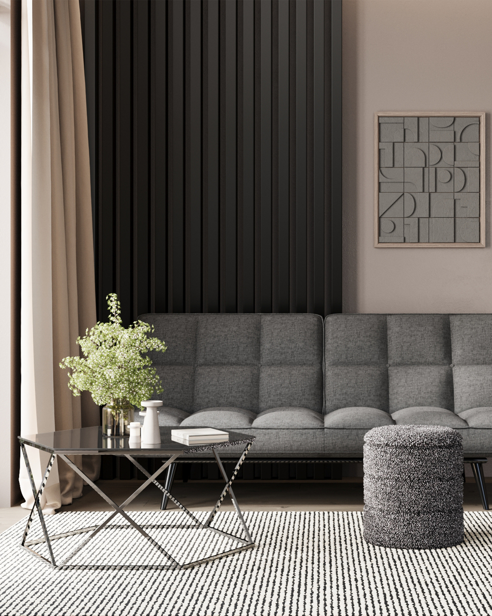 Журнальный столик Круз 93*80 стекло smoke сталь темный хром