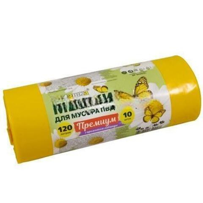 Мешок д/мусора ПВД 120 л (10 шт.) рулон желтый "ПРЕМИУМ" (1/12 шт.) ВР-0056