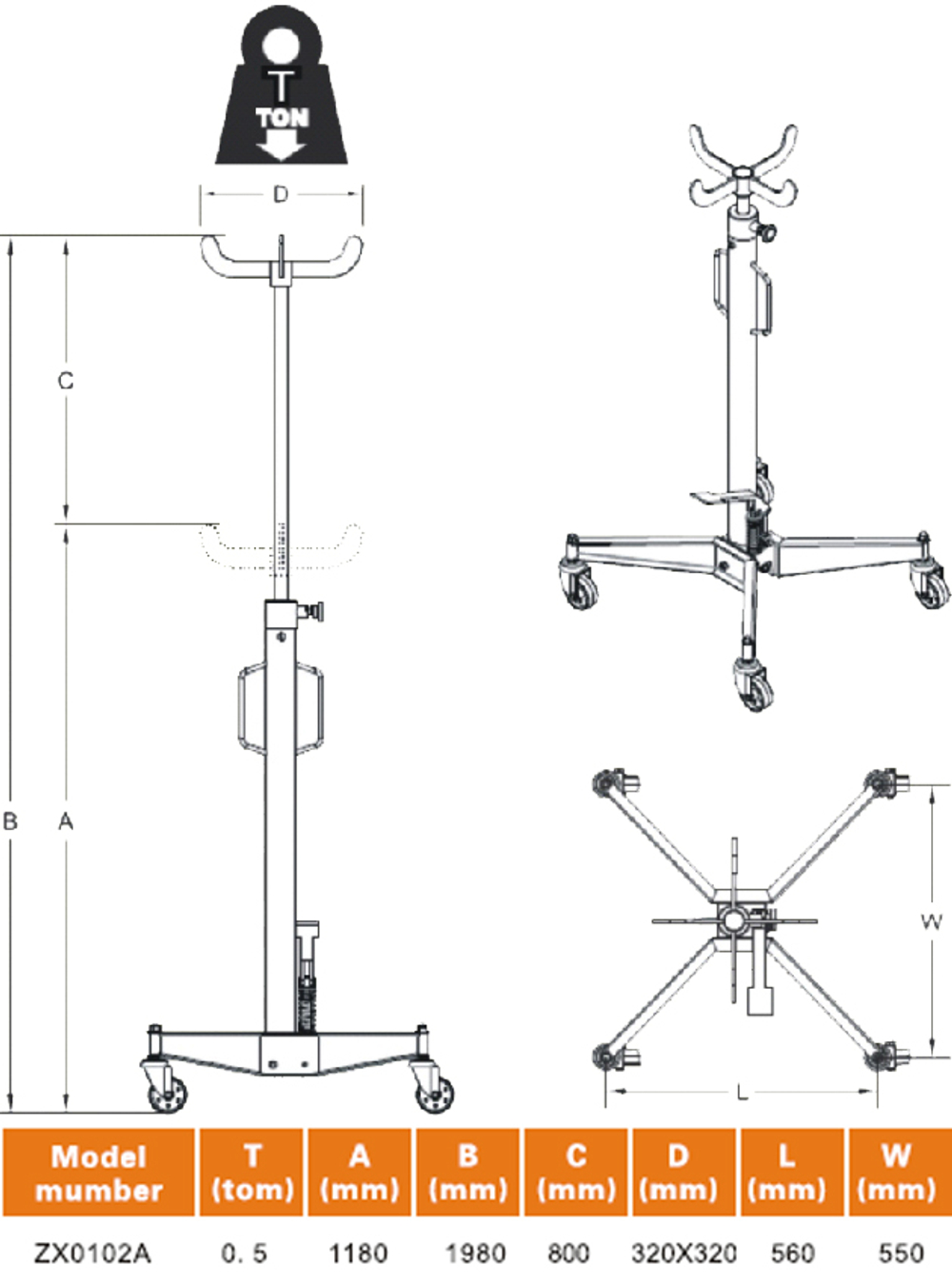 0102A Трансмиссионная стойка гидравлическая. 500 кг.