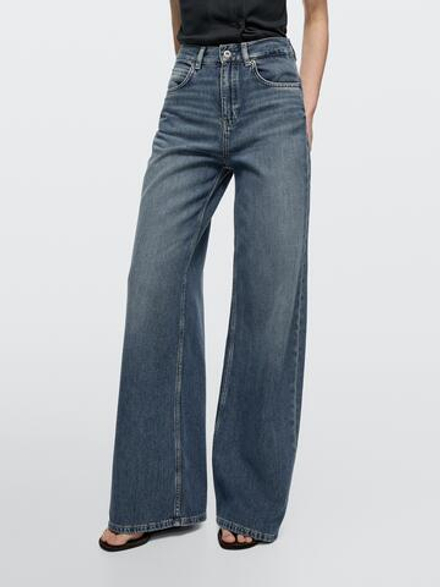 Massimo Dutti Джинсы с высокой талией и широкими штанинами, средне-синий