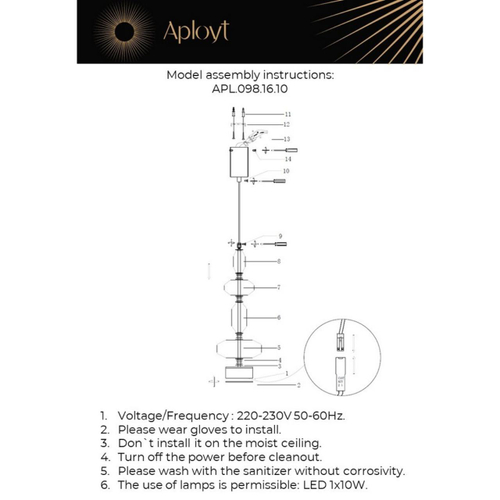 Подвесной светодиодный светильник Aployt Viktoir APL.098.16.10
