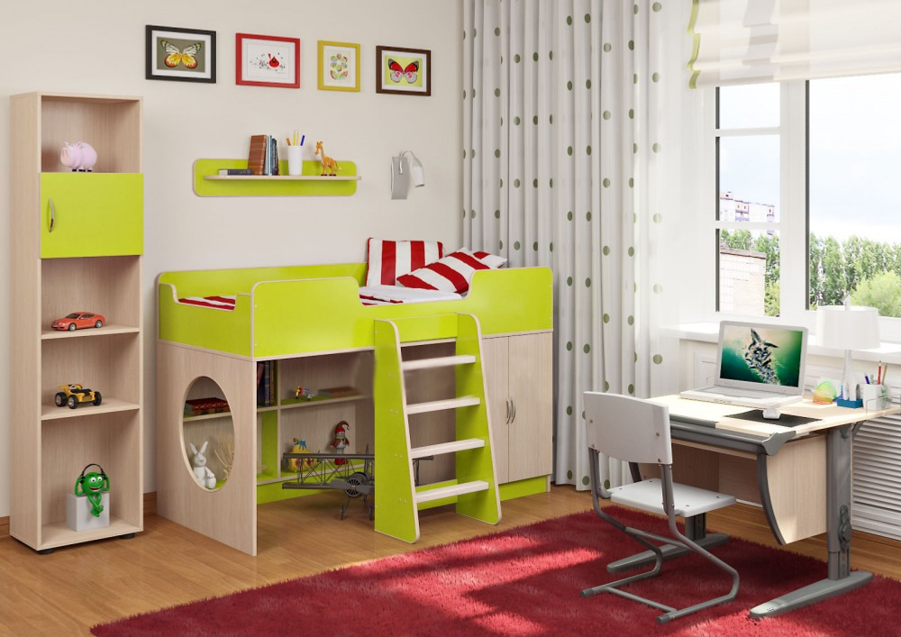 Детская стенка КарИВи Легенда 2  Дуб Молочный Лайм